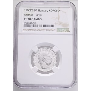 FRANCIS JOSEPH I. 1848-1916 1 Corona 1906/2023 KB, Restrike-Budapest Ag.999 5,1g 23mm NGC8234038-035