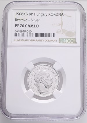 FRANCIS JOSEPH I. 1848-1916 1 Corona 1906/2023 KB, Restrike-Budapest Ag.999 5,1g 23mm NGC8234038-035