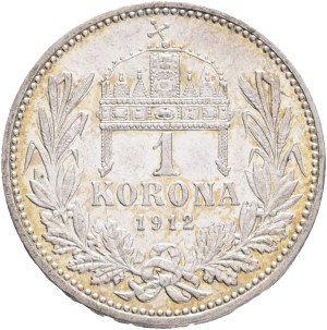 FRANCIS JOSEPH I. 1848-1916 1 Corona 1912 KB, KM#492, ÉH#1495 Ag.835 5,02g, 23/1,5mm, Kremnica