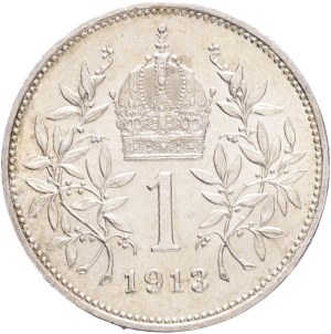 FRANCIS JOSEPH I. 1848-1916 1 Corona 1913, KM#2820 Ag.835 4,95g, 23/1,5mm, Vienna patina