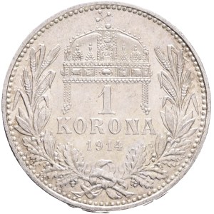 FRANCIS JOSEPH I. 1848-1916 1 Corona 1914 KB, KM#492, ÉH#1495 Ag.835 5,09g, 23/1,5mm, Kremnica