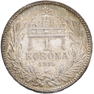 FRANCIS JOSEPH I. 1848-1916 1 Corona 1915 KB, KM#492, ÉH#1495 Ag.835 4,93g, 23/1,5mm, Kremnica , patina