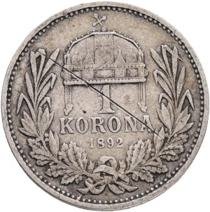 FRANCIS JOSEPH I. 1848-1916 1 Corona KB 1892 KM#484, ÉH#1495 Ag.835 4,95g, 23/1,5mm Kremnica , groove