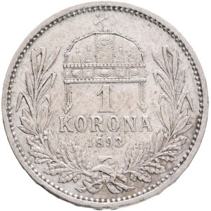 FRANCIS JOSEPH I. 1848-1916 1 Corona KB 1893 KM#484, ÉH#1495 Ag.835 5,0g, 23/1,5mm Kremnica