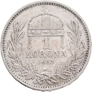 FRANCIS JOSEPH I. 1848-1916 1 Corona KB 1893 KM#484, ÉH#1495 Ag.835 5,0g, 23/1,5mm Kremnica