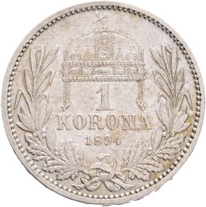 FRANCIS JOSEPH I. 1848-1916 1 Corona KB 1894 KM#484, ÉH#1495 Ag.835 4,95g, 23/1,5mm Kremnica
