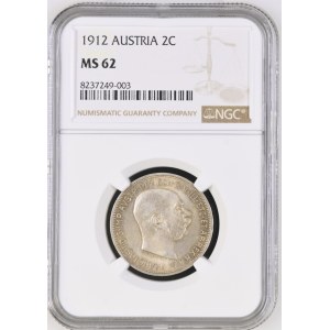 FRANCIS JOSEPH I. 1848-1916 2 Corona 1912 , KM#2821 Ag.835 10,02g, 27,1/2mm, Vienna NGC 8237249-008