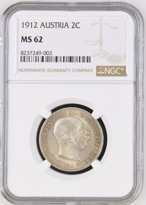 FRANCIS JOSEPH I. 1848-1916 2 Corona 1912 , KM#2821 Ag.835 10,02g, 27,1/2mm, Vienna NGC 8237249-003