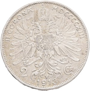 FRANCIS JOSEPH I. 1848-1916 2 Corona 1913 , KM#2821 Ag.835 9,96g, 27,1/2mm, Vienna