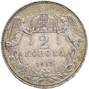 FRANCIS JOSEPH I. 1848-1916 2 Corona 1912 KB, KM#493 Ag.835 10g 27/2mm, Kremnica patina