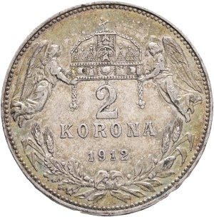 FRANCIS JOSEPH I. 1848-1916 2 Corona 1912 KB, KM#493 Ag.835 10g 27/2mm, Kremnica patina