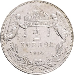 FRANCIS JOSEPH I. 1848-1916 2 Corona 1914 KB, KM#493 Ag.835 10g 27/2mm, Kremnica R!