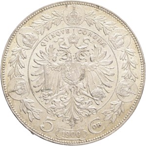 FRANCIS JOSEPH I. 1848-1916 5 Corona 1900, KM#2807 Ag.900 24,07g 36/2,6mm Vienna