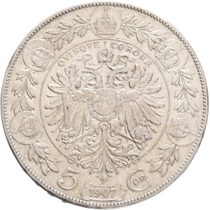 FRANCIS JOSEPH I. 1848-1916 5 Corona 1907 Vienna, KM#2807 Silver Ag.900 23,96g 36/2,6mm