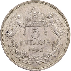 FRANCIS JOSEPH I. 1848-1916 5 Corona 1909 K.B.Kremnica, KM#488, ÉH#1492 Ag.900 24,01g 36/2,6mm