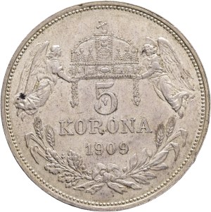 FRANCIS JOSEPH I. 1848-1916 5 Corona 1909 K.B.Kremnica, KM#488, ÉH#1492 Ag.900 24,01g 36/2,6mm