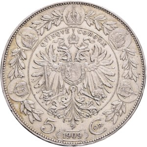 FRANCIS JOSEPH I. 1848-1916 5 Corona 1909, Schwartz, KM#2813 Ag.900 24,04g 36/2,6mm, Vienna , cleaned