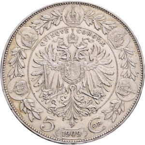 FRANCIS JOSEPH I. 1848-1916 5 Corona 1909, Schwartz, KM#2813 Ag.900 24,04g 36/2,6mm, Vienna , cleaned