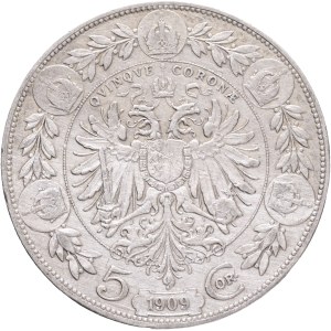 FRANCIS JOSEPH I. 1848-1916 5 Corona 1909, small head, KM#2814, Ag.900, 24,02g, 36/2,6mm, Vienna