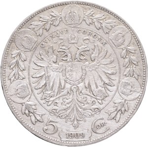FRANCIS JOSEPH I. 1848-1916 5 Corona 1909, small head, KM#2814, Ag.900, 24,02g, 36/2,6mm, Vienna