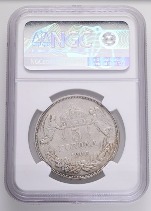FRANCIS JOSEPH I. 1848-1916 5 Corona 1906 KB, KM#488, ÉH#1492 Ag.900 24g 36/2,6mm, Kremnica RRR! NGC 5780912-003