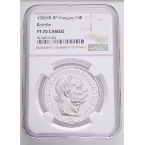 FRANCIS JOSEPH I. 1848-1916 5 Corona 1906/2023 KB, Restrike-Budapest Ag.999 24,4g 36/2,6mm NGC8234038-034
