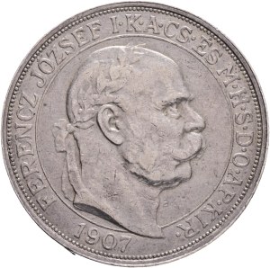 FRANCIS JOSEPH I. 1848-1916 5 Corona 1907 K.B.Kremnica, 40th Anniversary of the Coronation FJI. King of Hungary, KM#489, ÉH#1493 Silver Ag.900 23,99g 36/2,6mm, Edge !BIZALMAM AZ ŐSI ERÉNYBEN