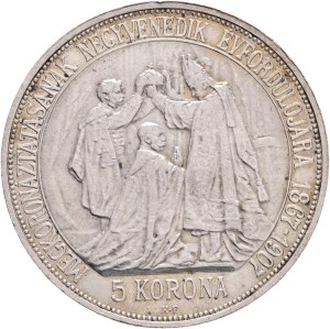 FRANCIS JOSEPH I. 1848-1916 5 Corona 1907 K.B.Kremnica, 40th Anniversary of the Coronation FJI. King of Hungary, KM#489, ÉH#1493 Silver Ag.900 23,99g 36/2,6mm, Edge !BIZALMAM AZ ŐSI ERÉNYBEN