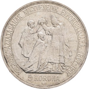 FRANCIS JOSEPH I. 1848-1916 5 Corona 1907 K.B.Kremnica, 40th Anniversary of the Coronation FJI. King of Hungary, KM#489, ÉH#1493 Silver Ag.900 23,99g 36/2,6mm, Edge !BIZALMAM AZ ŐSI ERÉNYBEN