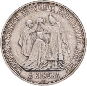 FRANCIS JOSEPH I. 1848-1916 5 Corona 1907 K.B.Kremnica, 40th Anniversary of the Coronation FJI. King of Hungary, KM#489, ÉH#1493 Silver Ag.900 23,99g 36/2,6mm, Edge !BIZALMAM AZ ŐSI ERÉNYBEN