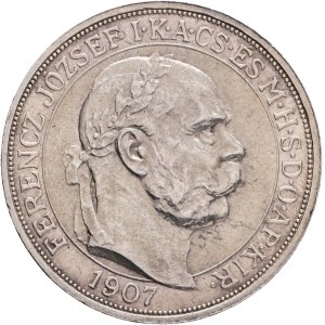 FRANCIS JOSEPH I. 1848-1916 5 Corona 1907 K.B.Kremnica, 40th Anniversary of the Coronation FJI. King of Hungary, KM#489, ÉH#1493 Silver Ag.900 23,99g 36/2,6mm, Edge !BIZALMAM AZ ŐSI ERÉNYBEN