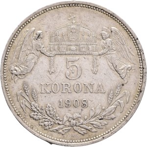 FRANCIS JOSEPH I. 1848-1916 5 Corona 1908 K.B.Kremnica, KM#488, ÉH#1492 Ag.900 24g 36/2,6mm hair lines