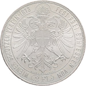 FRANCIS JOSEPH I. 1848-1916 2 Gulden 1873/1973 Shooting competition in Wien on the 25. ruling anniversary of Franz Joseph I. Kolářský 1973, restrike Ag. 24g 36/2,6mm