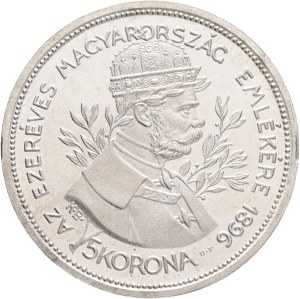 FRANCIS JOSEPH I. 1848-1916 mintage ARTEX official restrike 2000 pcs. 5 Corona 1896 Millennium Hungary, mintmark U.P., Ag.900 24,31g 36mm , Edge !!!BIZALMAM AZ ŐSI ERÉNYBEN
