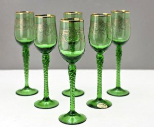 Set of crystal glass liqueur glasses in bottle green - Bohemia 1970s