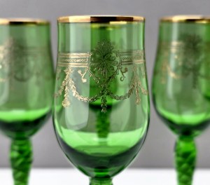Set of crystal glass liqueur glasses in bottle green - Bohemia 1970s