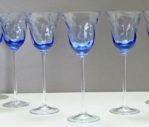 Set of six crystal wine goblets in sapphire shade - Bohemia 1970s