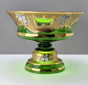 A magnificent green crystal glass leg platter - Bohemia Glass
