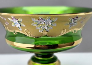 A magnificent green crystal glass leg platter - Bohemia Glass