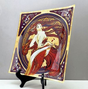 Glass platter with motif of the painting - Four Seasons - by Alphonse Mucha