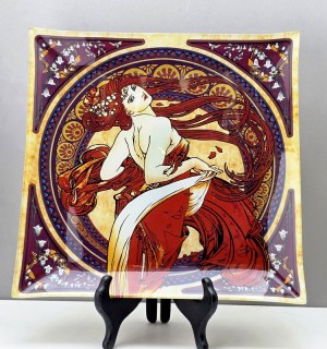 Glass platter with motif of the painting - Four Seasons - by Alphonse Mucha