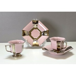 Pair of silver-plated mocha cups - pink porcelain - tête-à-tête 1970s
