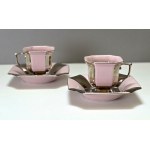 Pair of silver-plated mocha cups - pink porcelain - tête-à-tête 1970s