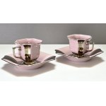 Pair of silver-plated mocha cups - pink porcelain - tête-à-tête 1970s