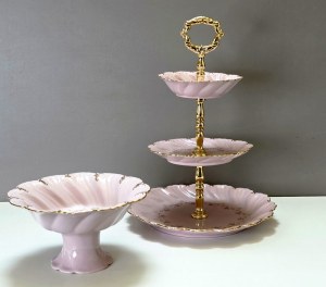 Pink porcelain platter set - by Leander - Czech Republic 1990s