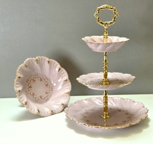 Pink porcelain platter set - by Leander - Czech Republic 1990s