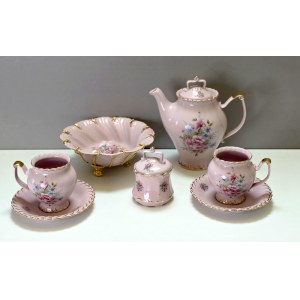 Serwis herbaciany z różowej porcelany na 2 osoby - Czechy lata 90-te