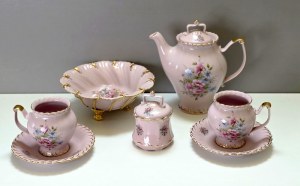 Pink porcelain tea service for 2 persons - Czech Republic 1990s