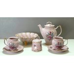 Serwis herbaciany z różowej porcelany na 2 osoby - Czechy lata 90-te