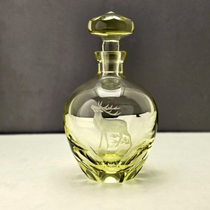 Lemon crystal decanter with hunting motif - Czechoslovakia 1960s